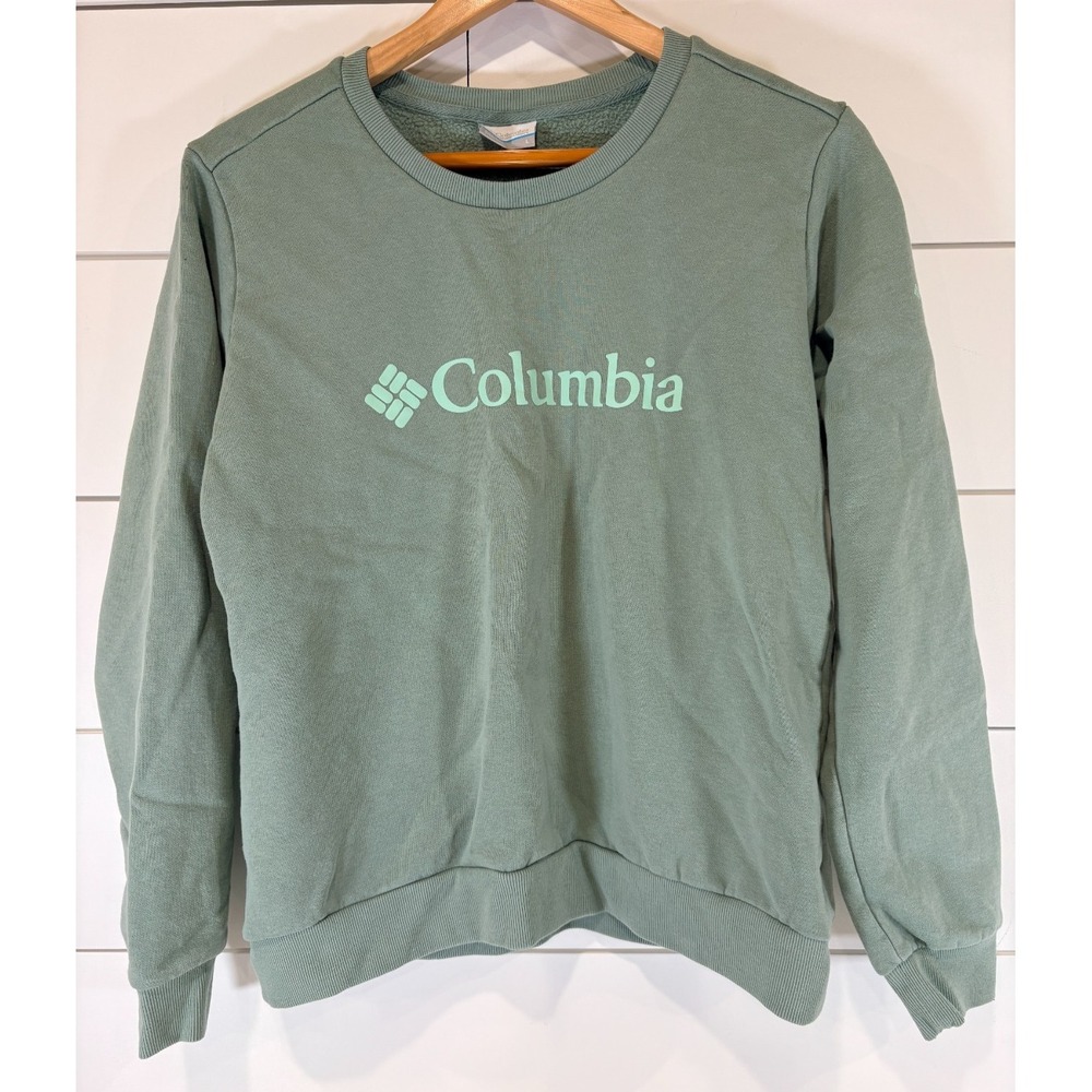 Columbia Sweatshirt Womens Large L Green Logo Graphic Fleece Crewneck Pullover